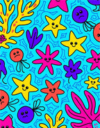 Vibrant Under the Sea Starfish Jellyfish Rug