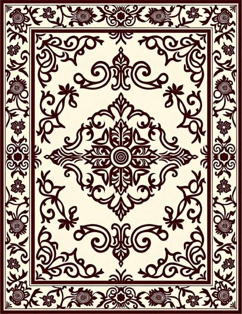 Rich Burgundy Floral Scroll Medallion Rug