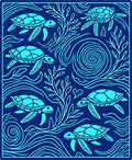 Aquatic Blue Sea Turtle Swirl Rug