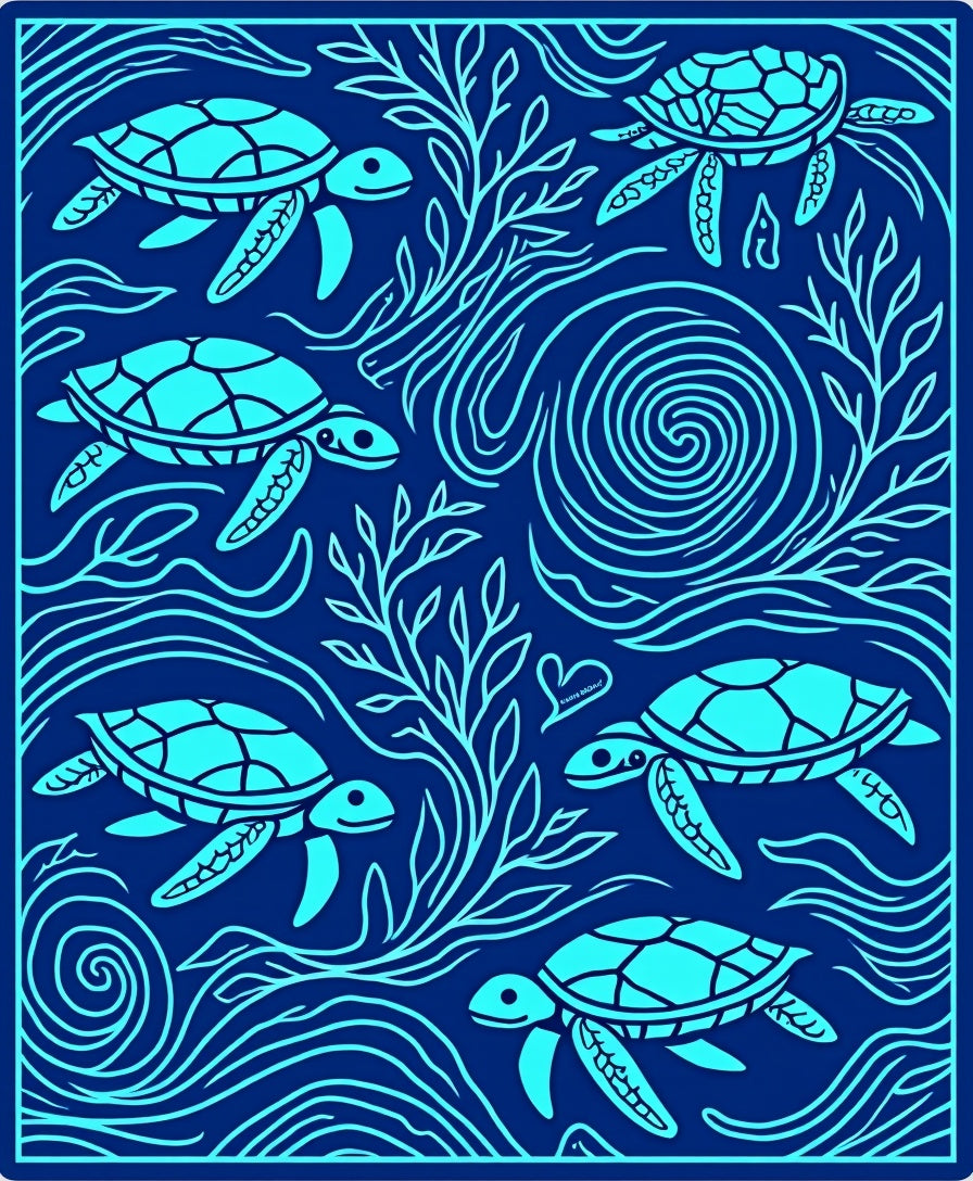 Aquatic Blue Sea Turtle Swirl Rug
