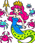 Pink Mermaid And Colorful Crabs Rug