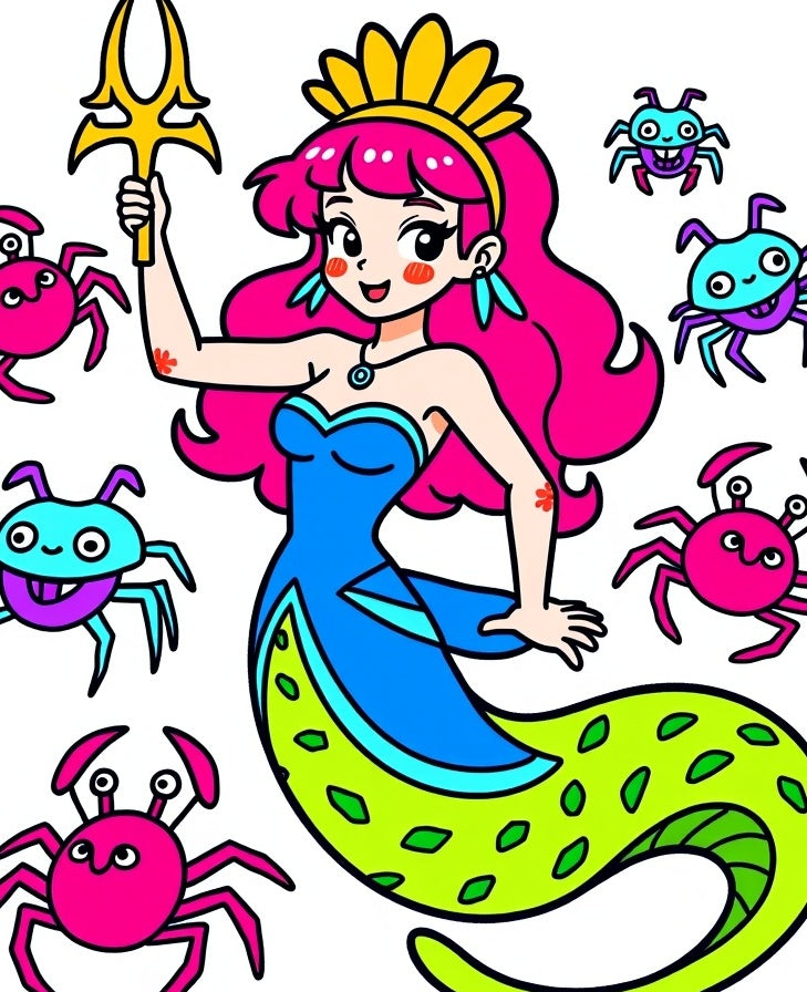 Pink Mermaid And Colorful Crabs Rug
