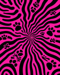 Vibrant Pink Black Paw Swirl Rug