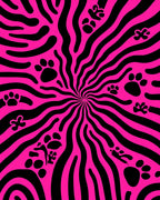 Vibrant Pink Black Paw Swirl Rug
