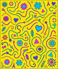 Vibrant Yellow Abstract Hearts Stars Rug