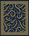 Navy Gold Flowing Swirl Botanical Border Rug