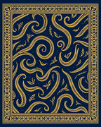 Navy Gold Flowing Swirl Botanical Border Rug