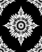 Black White Floral Medallion Art Rug