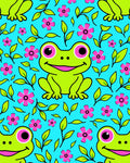 Cheerful Green Frogs Pink Flowers Meadow Rug