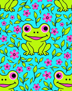Cheerful Green Frogs Pink Flowers Meadow Rug
