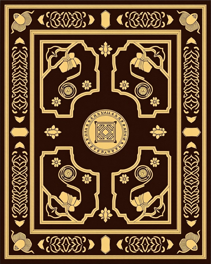 Antique Brown Golden Floral Border Rug