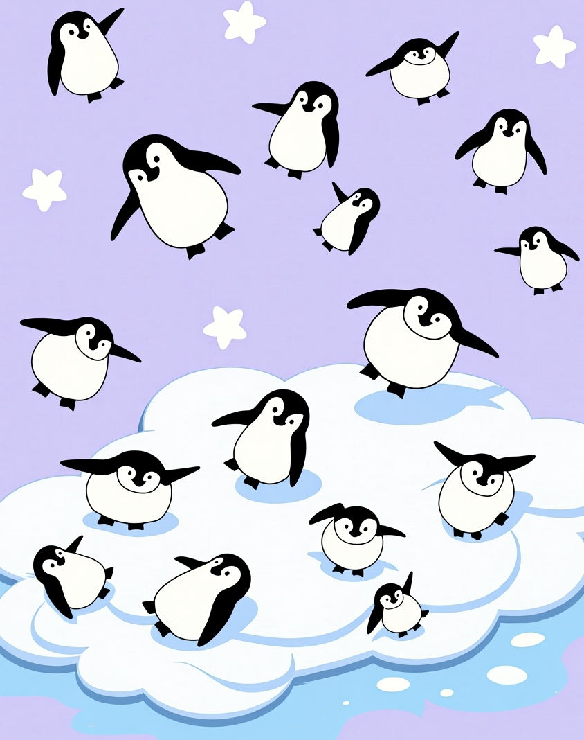 Playful Penguin Cloud Adventure Rug