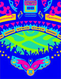 Vibrant Blue Psychedelic Crowd Celebration Rug