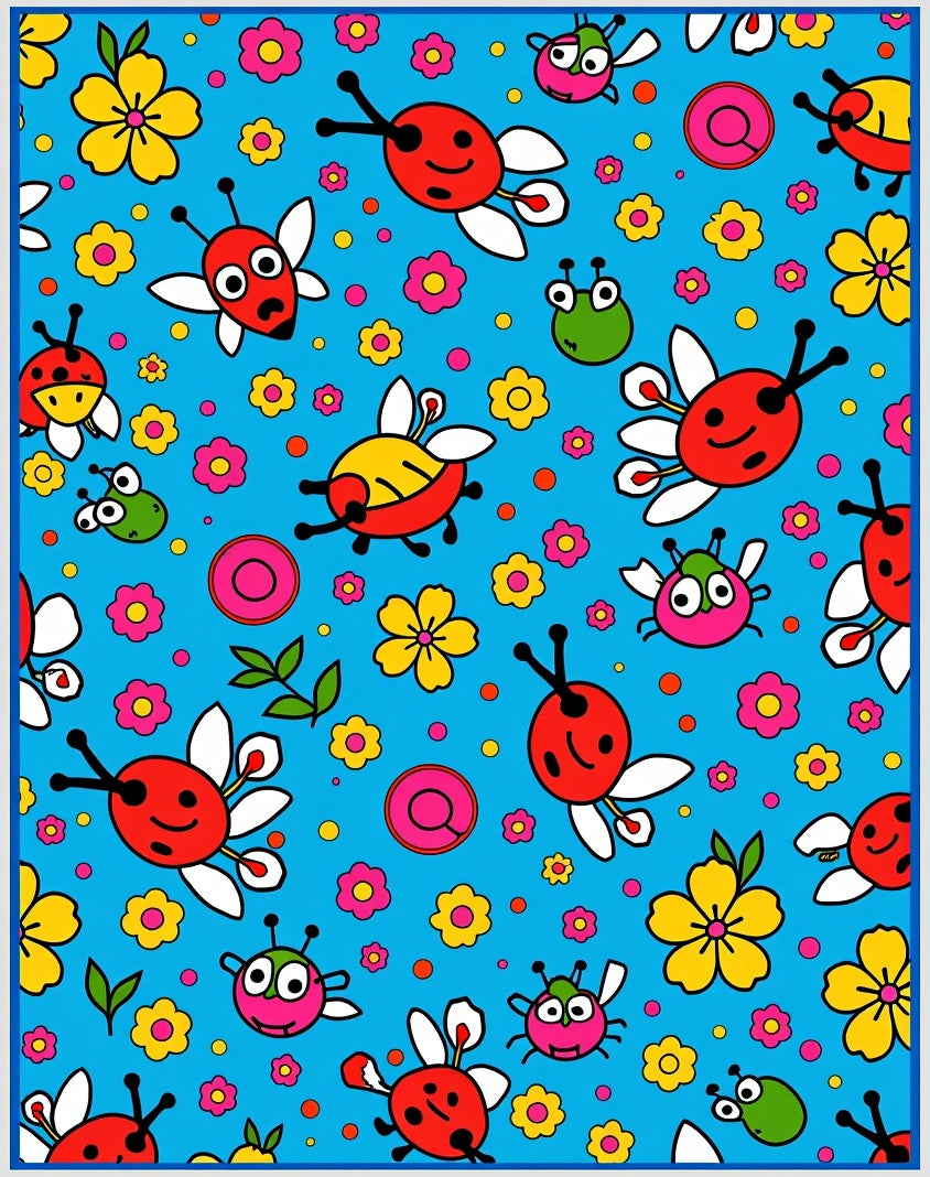 Whimsical Ladybug Garden Floral Rug