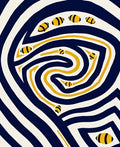 Navy Yellow Swirling Bee Stripe Rug