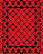 Crimson Black Sunburst Geometric Lattice Rug