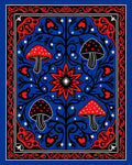 Red Starred Mushroom Forest Border Rug