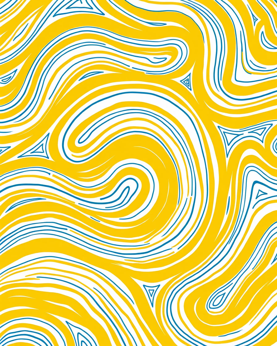 Golden Blue Swirling River Rug