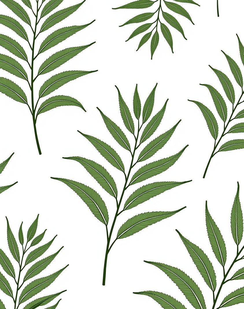 Green Fern Frond Leaf Botanical Rug