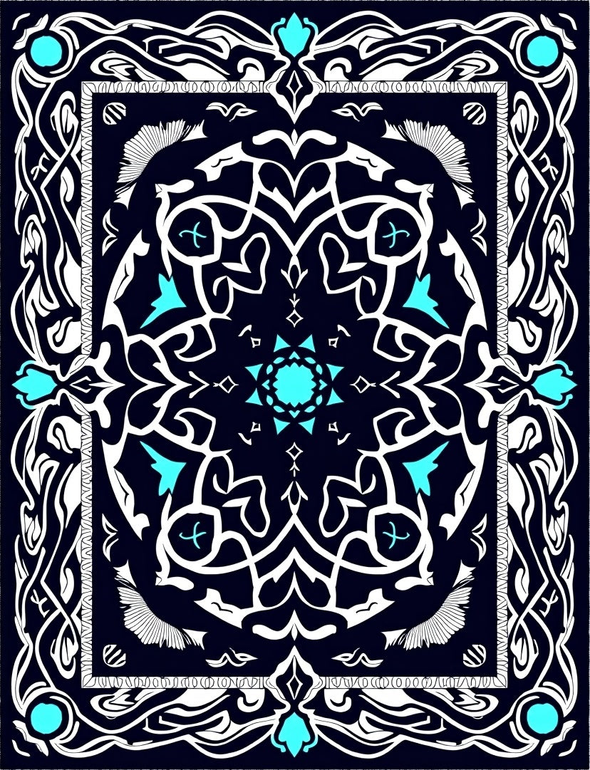 Deep Blue White Teal Medallion Rug