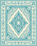 Luminous Teal Diamond Floral Frame Rug