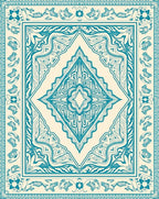 Luminous Teal Diamond Floral Frame Rug