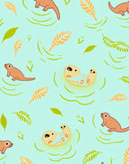 Playful Otter Family Water Scene Rug