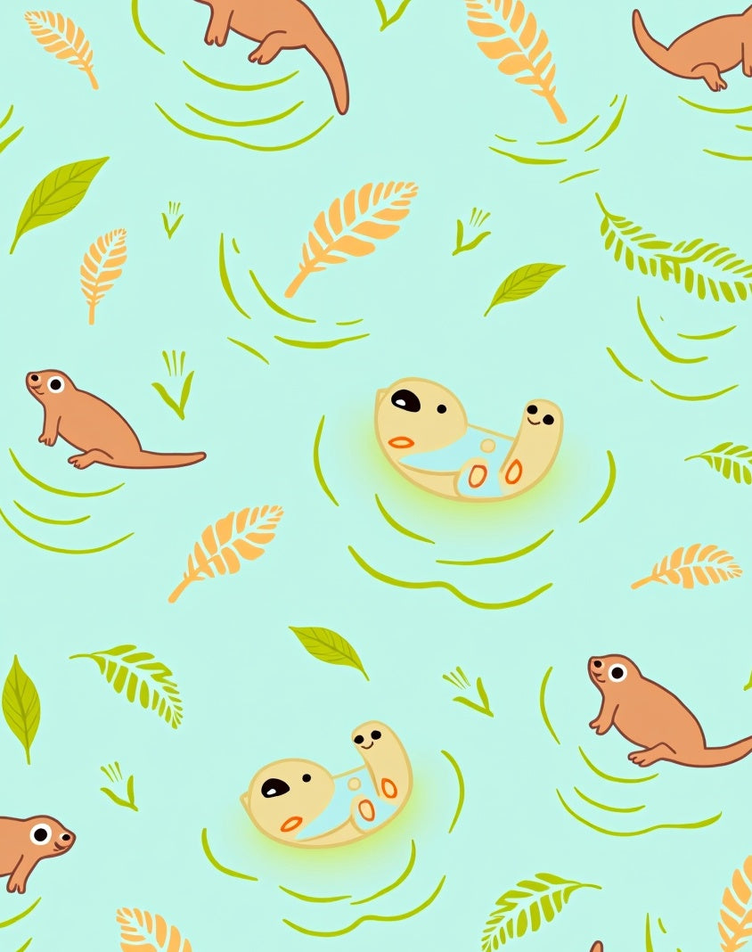 Playful Otter Family Water Scene Rug