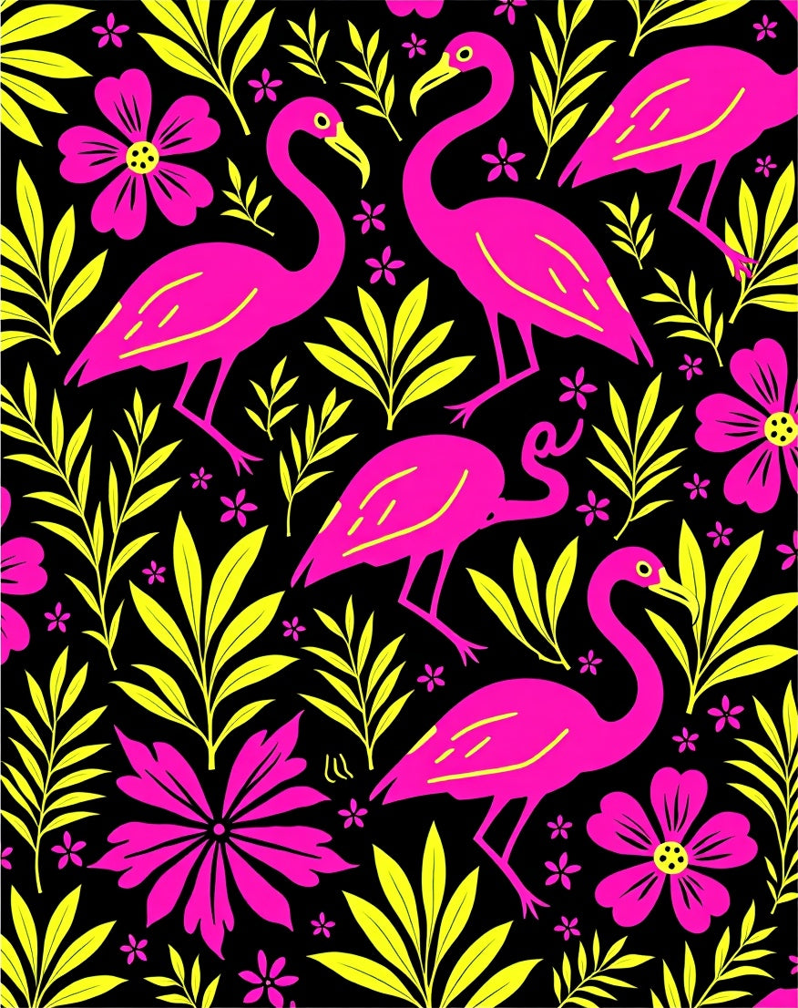 Vibrant Pink Flamingo Tropical Leaf Rug