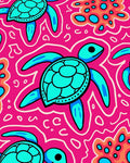 Bright Pink Turquoise Sea Turtle Swirl Rug