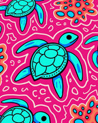 Bright Pink Turquoise Sea Turtle Swirl Rug