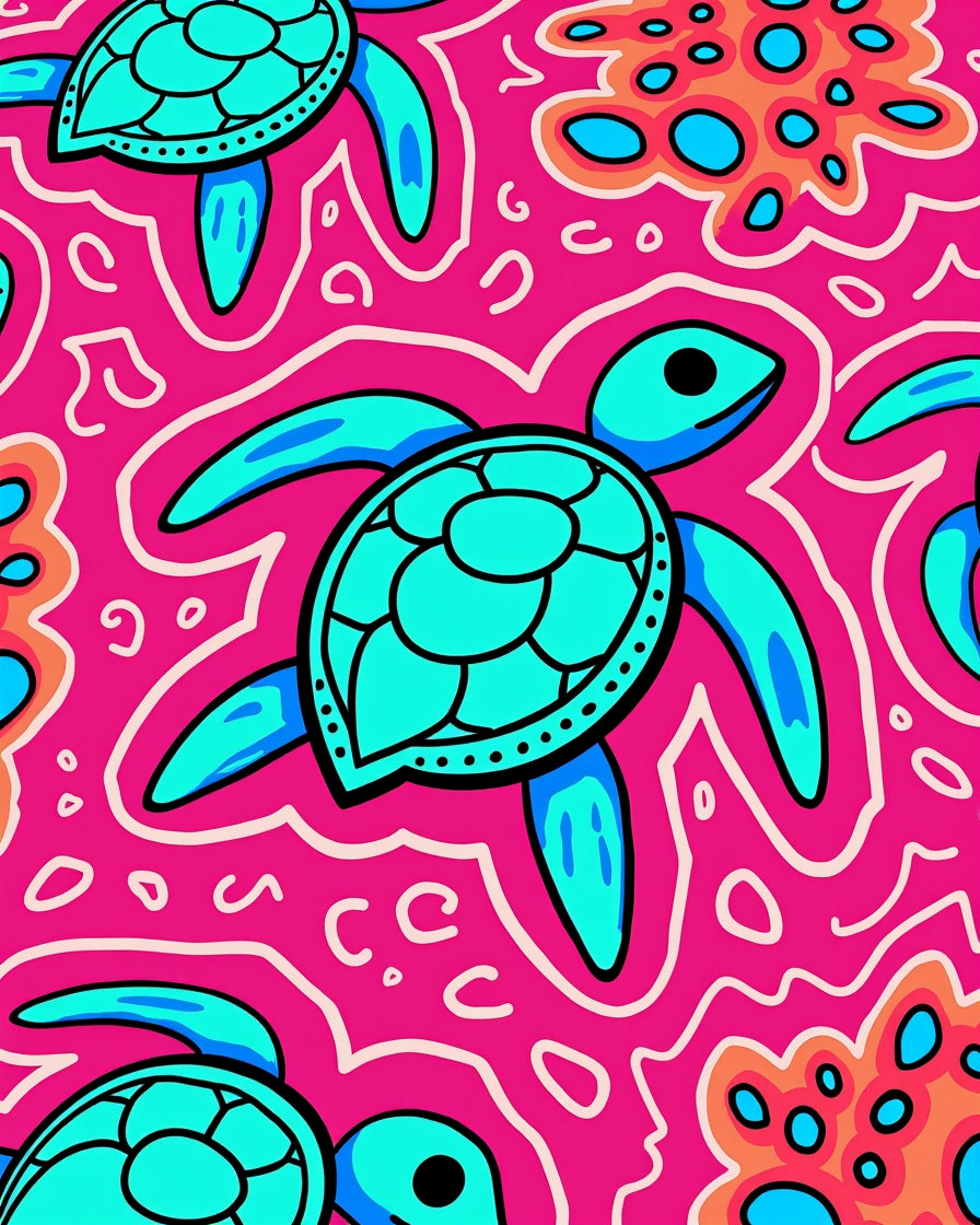 Bright Pink Turquoise Sea Turtle Swirl Rug
