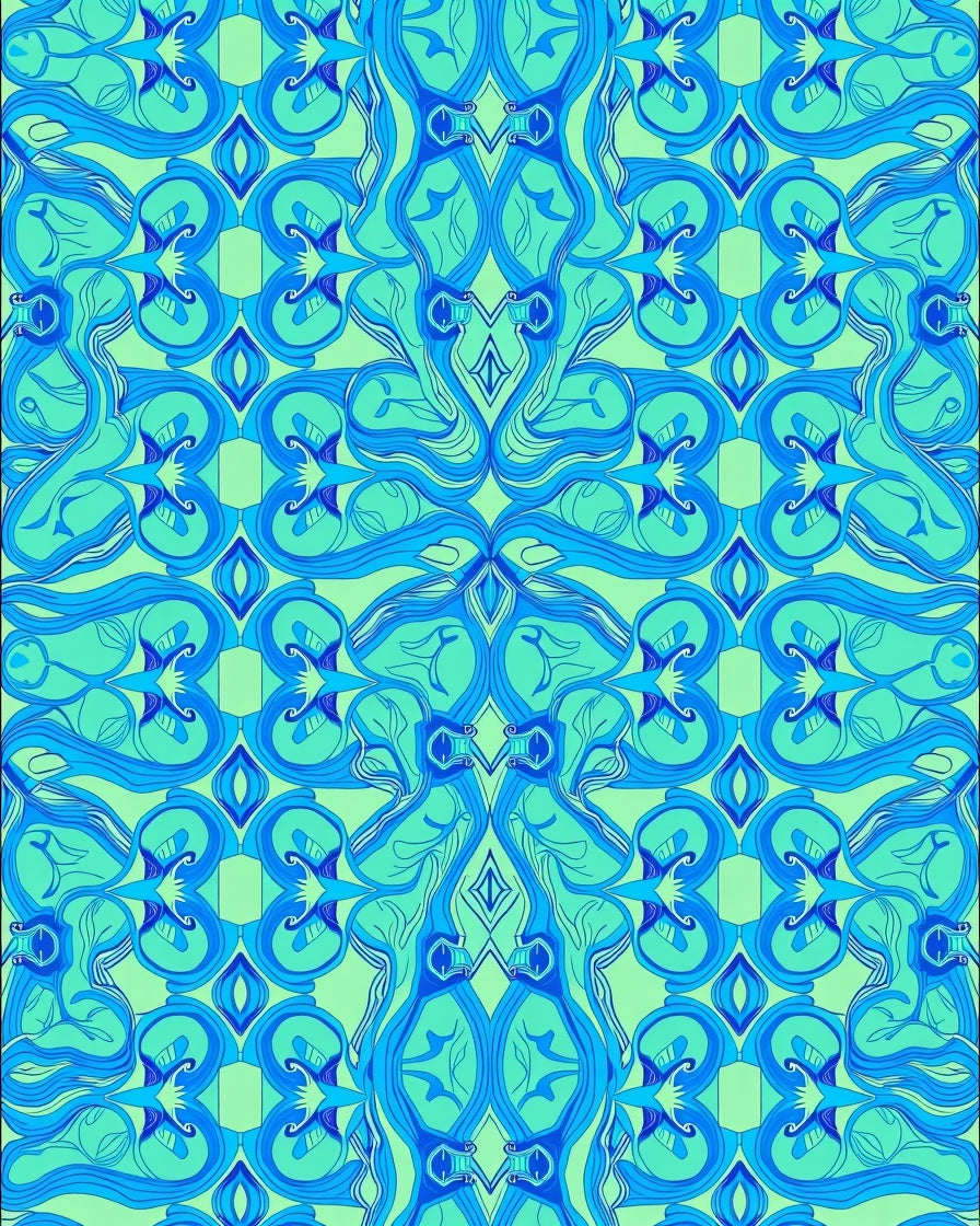 Aqua Blue Swirling Organic Contemporary Rug
