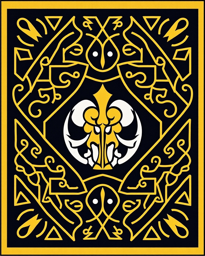 Ornate Yellow Black Symmetrical Ornament Rug