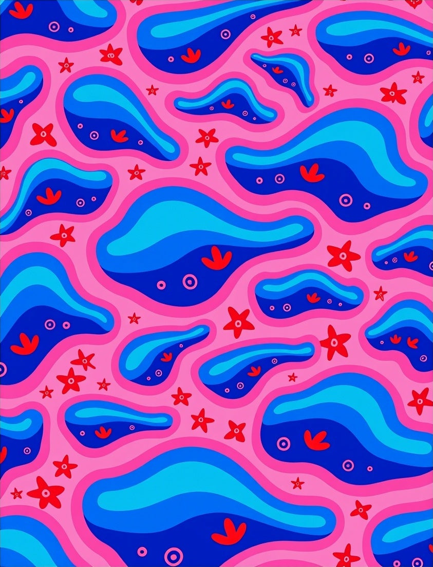 Retro Pink Blue Abstract Blob Stars Rug