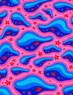 Retro Pink Blue Abstract Blob Stars Rug