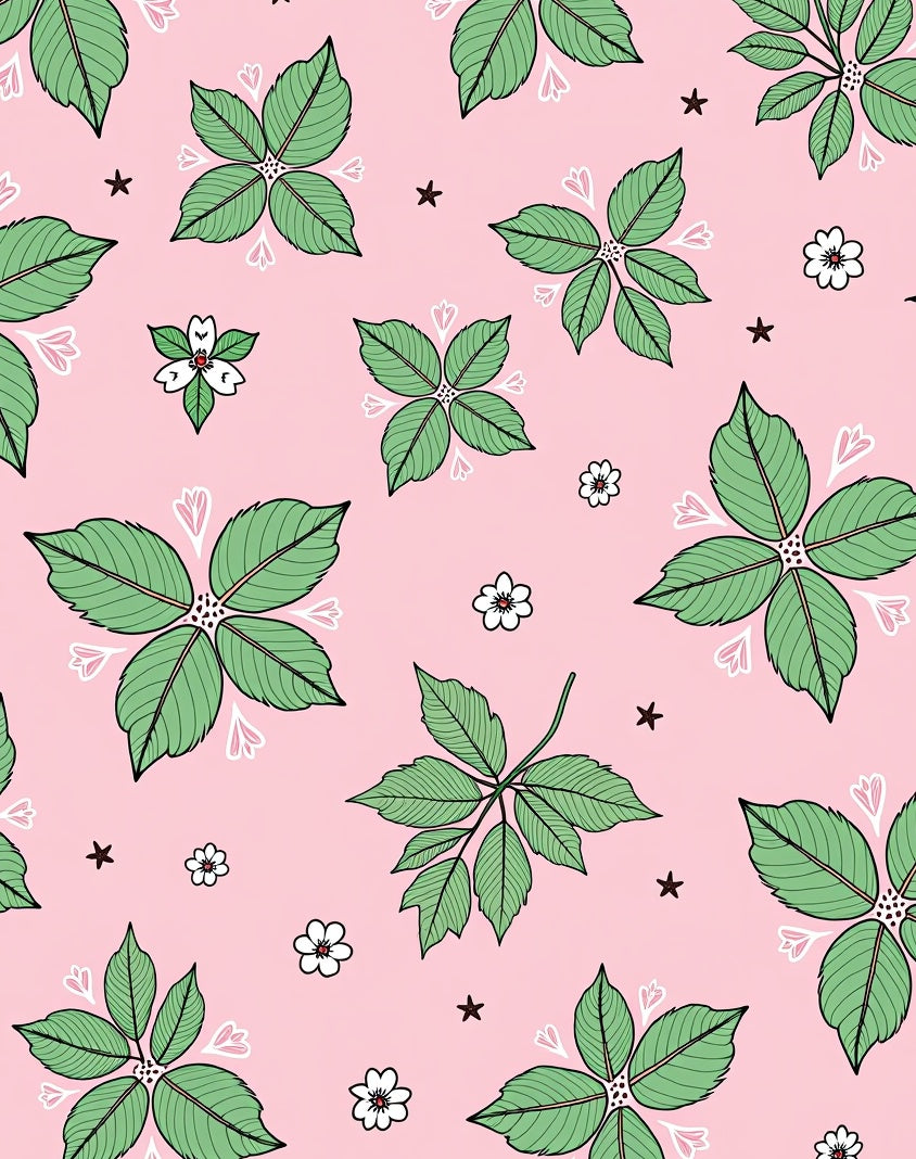 Peachy Pink Green Leaf Blossom Stars Rug
