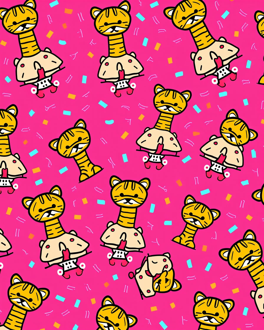 Pink Kawaii Tiger Confetti Rug