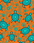 Oceanic Teal Turtle Swirls Orange Rug