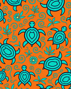 Oceanic Teal Turtle Swirls Orange Rug