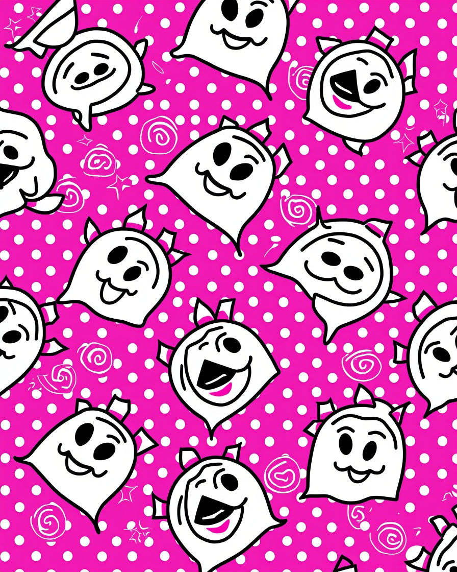Whimsical Pink Ghost Polka Dot Rug
