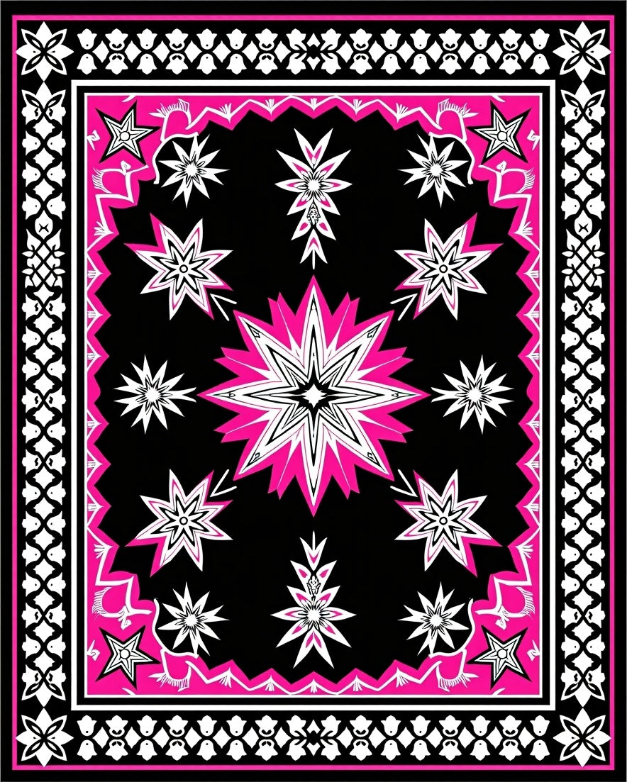 Vivid Pink Star Burst Medallion Rug