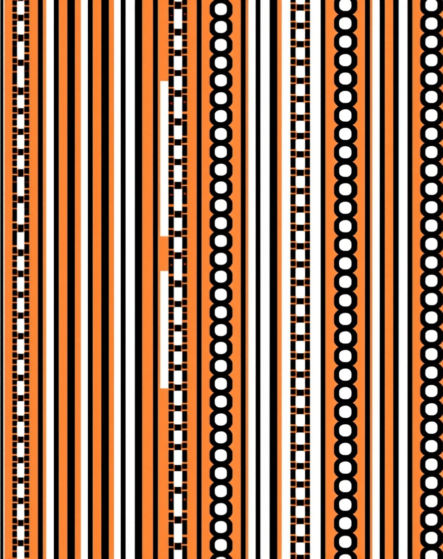Bold Orange Black White Striped Chain Rug