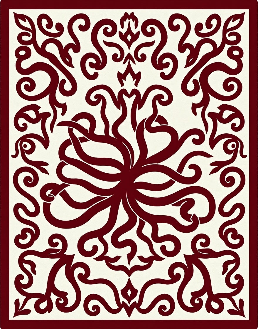 Deep Crimson Filigree Swirl Medallion Rug