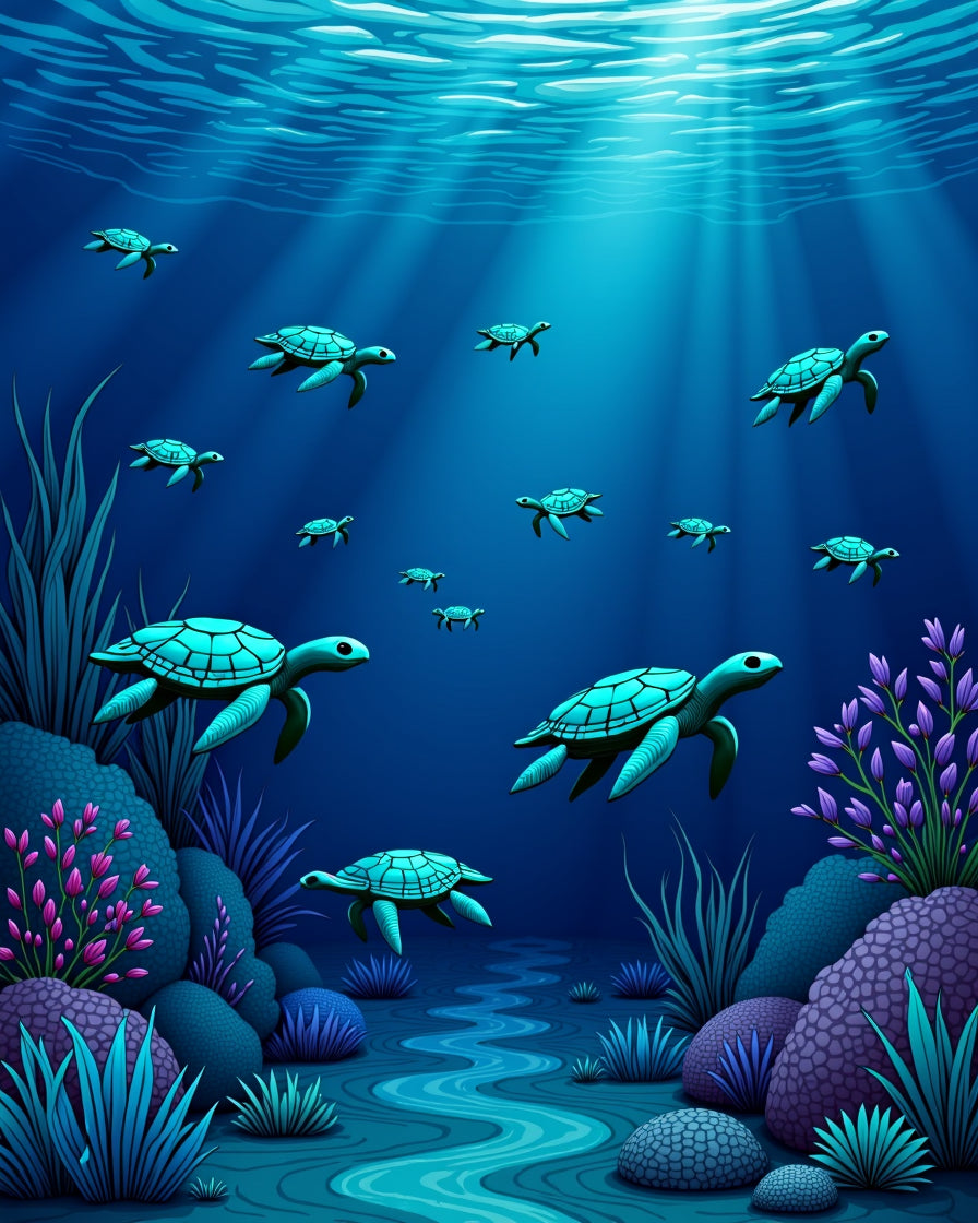 Oceanic Blue Sea Turtle Turtles Scene Rug
