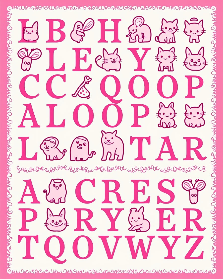 Pink Cute Animal Alphabet LettersRug Rug