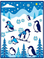 Winter Penguin Ski Scene Blue Accent Rug