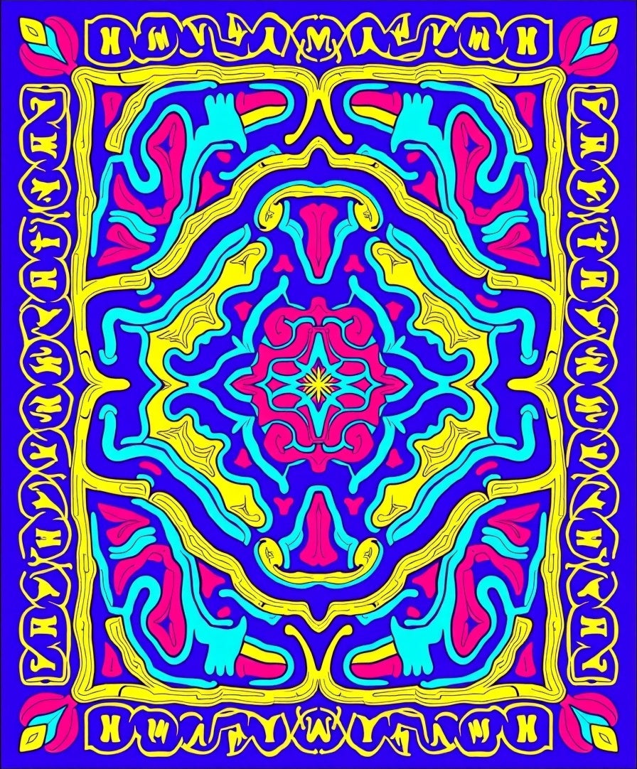Vibrant Blue Pink Yellow Psychedelic Swirl Rug