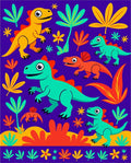 Vibrant Dinosaur Jungle Landscape Rug