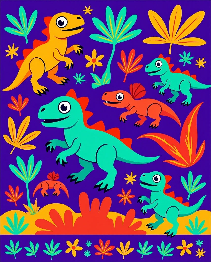 Vibrant Dinosaur Jungle Landscape Rug